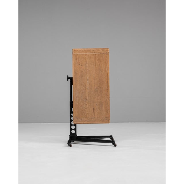 French 1920s French Cast Iron Folding Table With Wooden Top On Wheels For Sale - Image 3 of 12