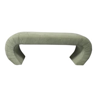 1980s Vintage Sage Green Velvet Waterfall Bench Steve Chase Curved Bench For Sale