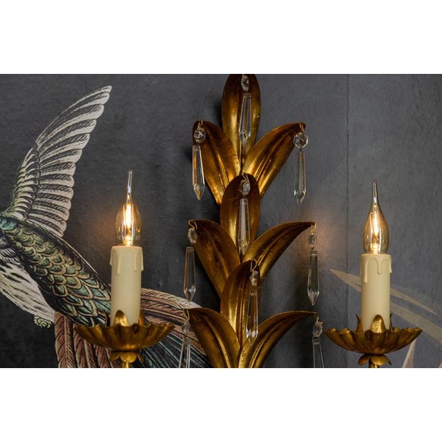 Gold Hollywood Regency Style Gilt Metal and Crystal Glass Sconces, 1970s, Set of 2 For Sale - Image 8 of 18