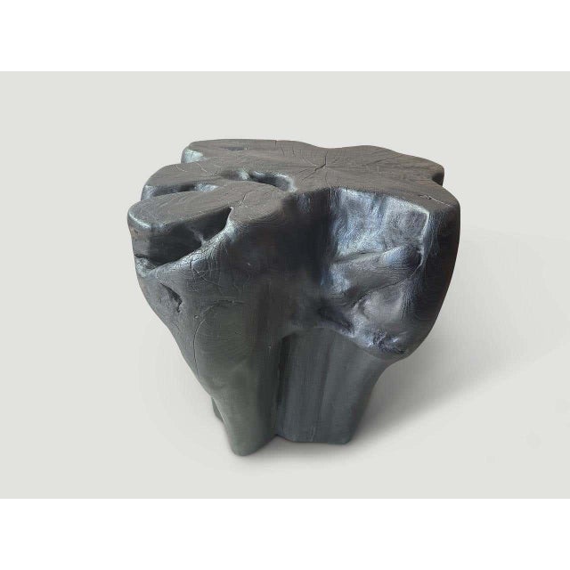 Contemporary Andrianna Shamaris Charred Teak Wood Side Table, Organic Modern Design For Sale - Image 3 of 5