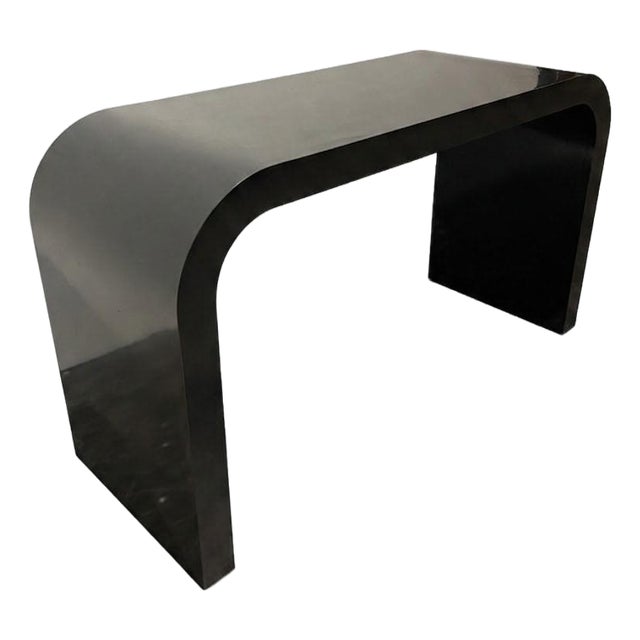 Mid Century Black Laminate Waterfall Console For Sale
