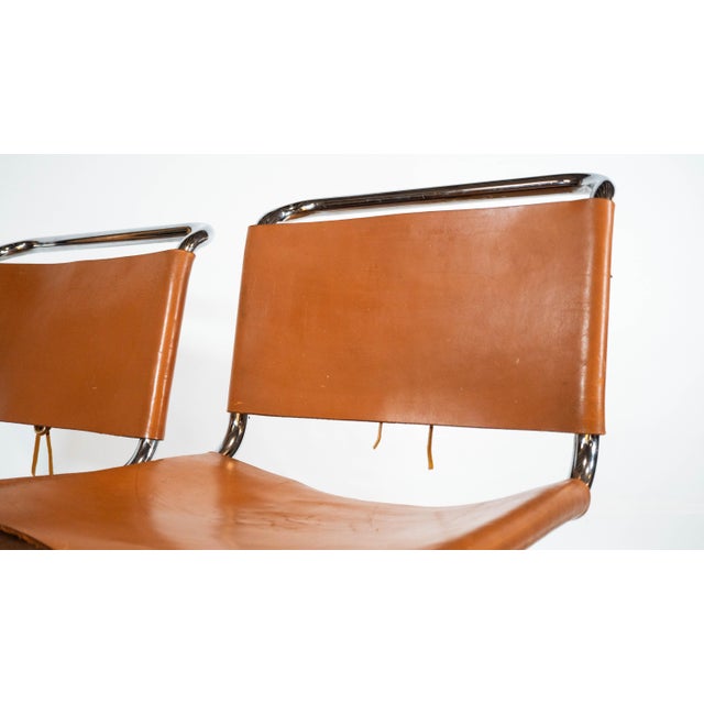 Tan 1970s Mies Van Der Rohe Attr. 'Mr10'. Cognac Leather Chairs - A Pair For Sale - Image 8 of 13