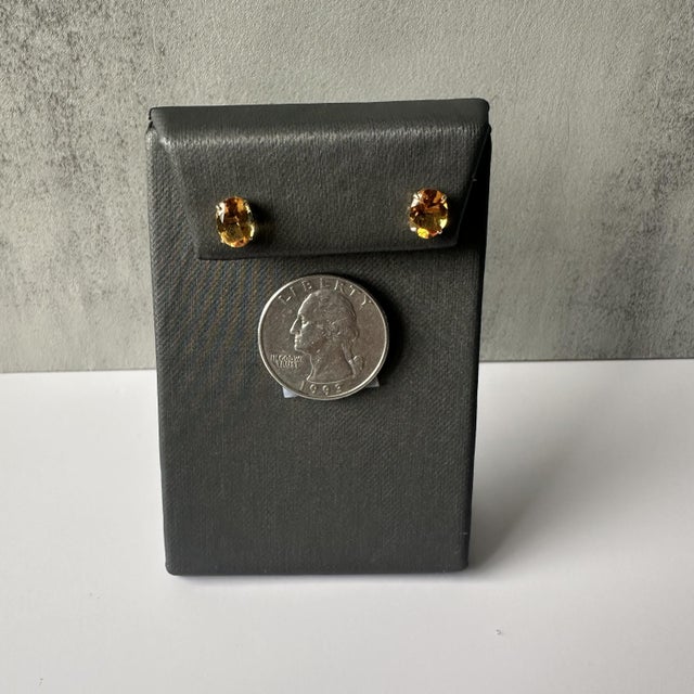Citrine Studs in 14kt Yellow Gold - 8x6mm Oval, Push Backs, 0.8 Gram, New, A Pair For Sale - Image 4 of 5
