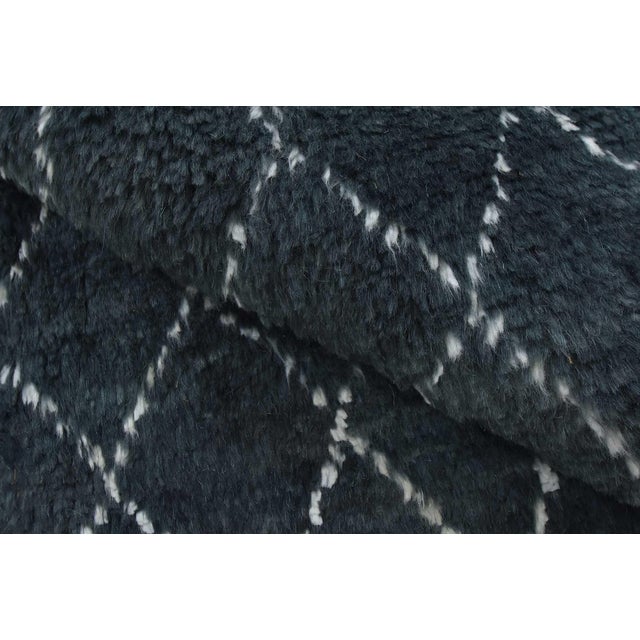 Moroccan Rug 6’3” X 9’2” Blue Wool Contemporary Hand-Knotted Carpet For Sale - Image 9 of 15
