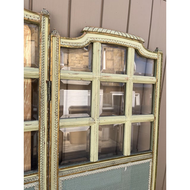 Wood Glass and Fabric Screen, 1920s For Sale - Image 7 of 15