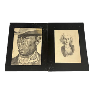 Vintage June Marlowe & Clint Eastwood Charcoal Drawings, Signed by C. Mathis - a Pair
