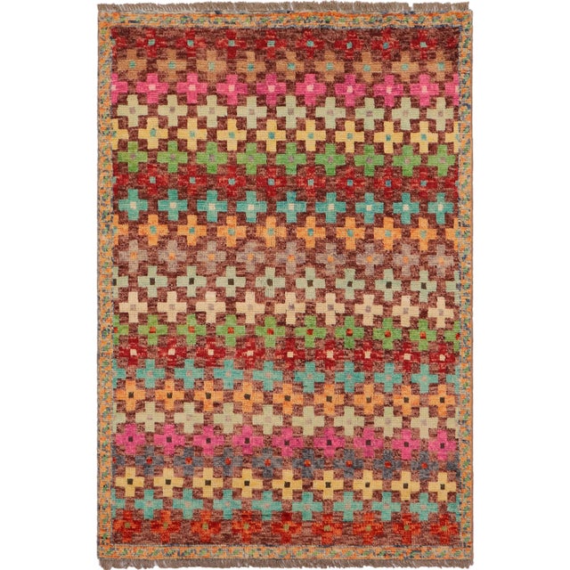 Modern Abstract Balochi Hand Knotted Wool Rug - 3'4'' X 4'10'' For Sale - Image 10 of 10