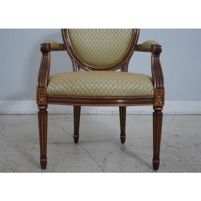 Set of 8 American Made Vintage Louis XVI Round-Back Dining Chairs With Pastel Blue and Gold Fabric by Nancy Corzine Furniture For Sale In New York - Image 6 of 13