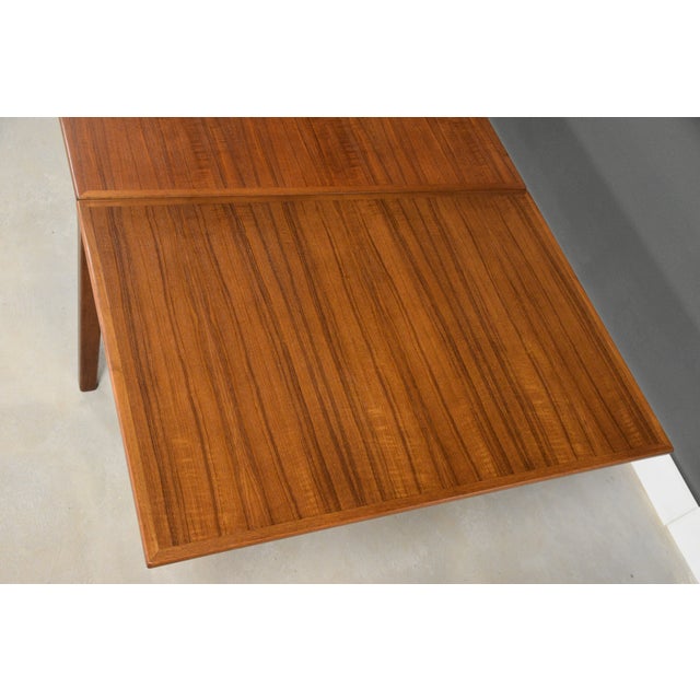 Refinished 71” to 126” Danish Modern Teak Draw Leaf Dining Table For Sale - Image 9 of 11
