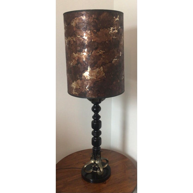 Mid 20th Century Spanish Revival Barley Twist Candlestick Lamp With Amethyst Finale & Original Foil Metallic Shade For Sale - Image 11 of 13