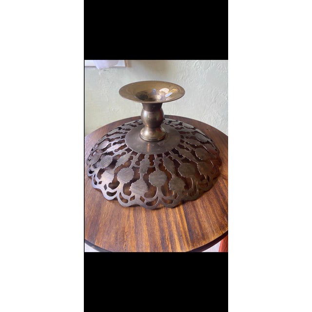 Mid 20th Century Penco Vintage Hand Painted Floral Brass Pedestal Open Decorative Bowl For Sale - Image 5 of 9