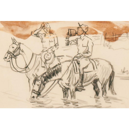 Classic pencil sketch c1930s by the equine artist, Paul Desmond Brown Art Sz: 7 3/8"H x 10 1/2"W Frame Sz: 14"H x 17"W