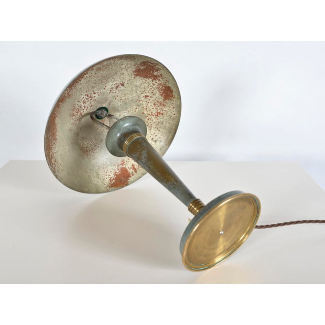 French Art Deco Verdigris Green Brass Mushroom Desk Light, 1930s For Sale - Image 13 of 18