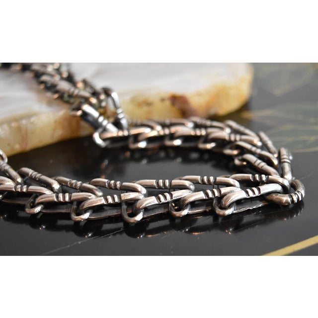Mid 20th Century Artisan Hand Crafted Chunky Sterling Silver Chain Choker Necklace Mexico For Sale - Image 11 of 16