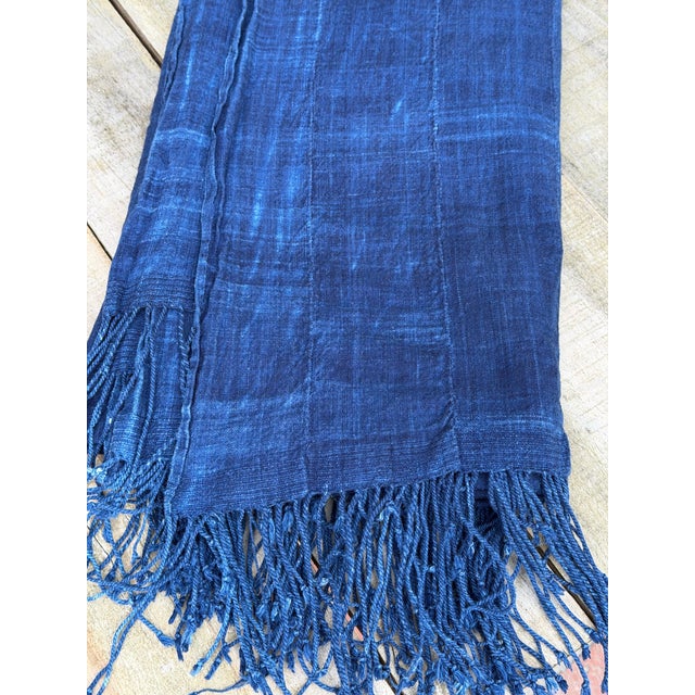 Mid 20th Century Vintage African Indigo Denim Mossi Mudcloth 85” L X 41”w Textile Throw | No. 101 For Sale - Image 5 of 7
