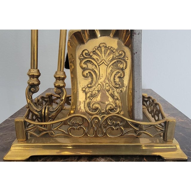 Italian Die-Cast Brass 5-Piece Fireplace Tool Set For Sale - Image 4 of 12