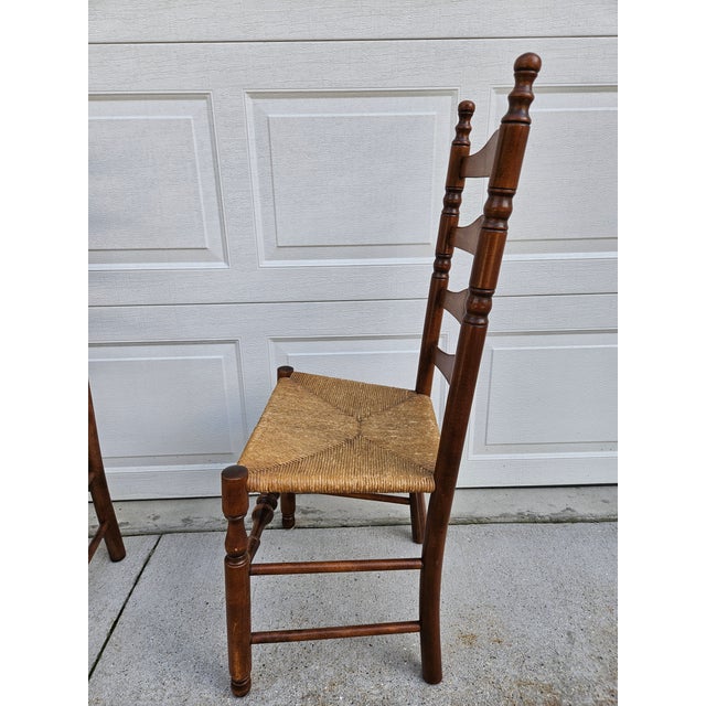 Brown Rush Seat Ladder Back Chairs -Set of Four For Sale - Image 8 of 14