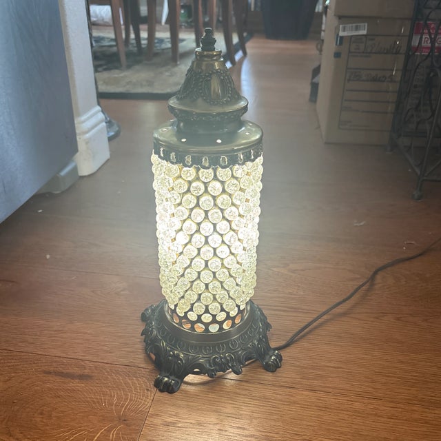 Mid Century Boudoir Lamp with Crackle Glass beads all over the shade. It's a really gorgeous piece that would look amazing...