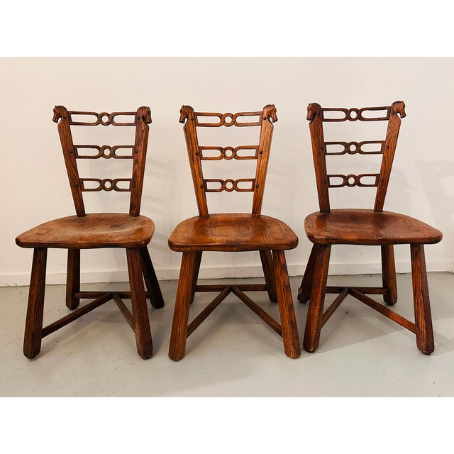 1940s Romweber Viking Oak Equestrian Horse Head Dining Side Chair Trio For Sale - Image 12 of 15