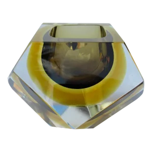 C.1970's Italian Faceted Murano by Alessandro Mandruzzato Amber, Taupe & Clear