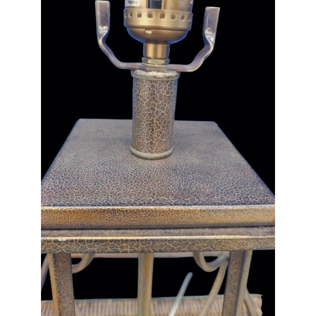 Chelsea House Inc Vintage Pagoda Open Form Iron Bronze Crackle Finish Table Lamps- A Pair For Sale - Image 4 of 5