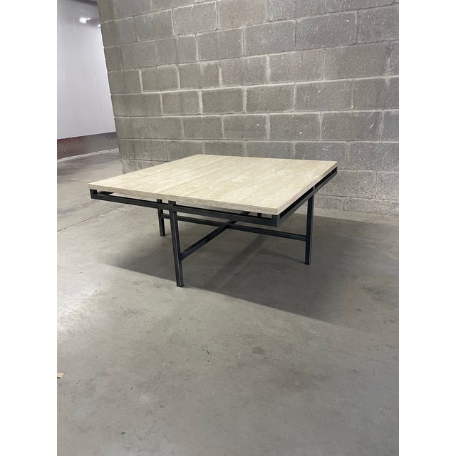Industrial Square Travertine Coffee Table For Sale - Image 3 of 8