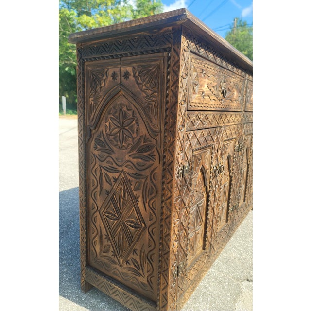 Brown Brown Handmade Moroccan Berber‑Style Wooden Sideboard For Sale - Image 8 of 8