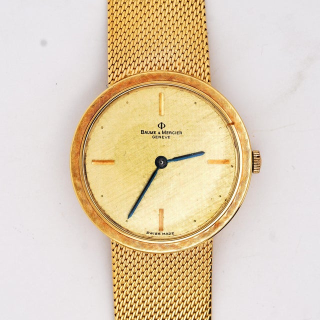 Metal Vintage Baume Mercier 18k Yellow Gold Manual Wind Mesh Bracelet Watch For Sale - Image 7 of 7