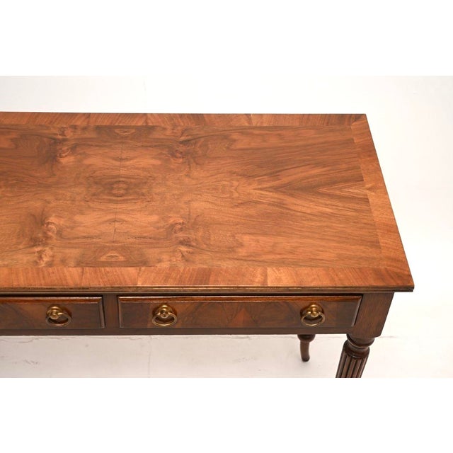 Wood Antique Inlaid Walnut Writing Table, 1920 For Sale - Image 7 of 11