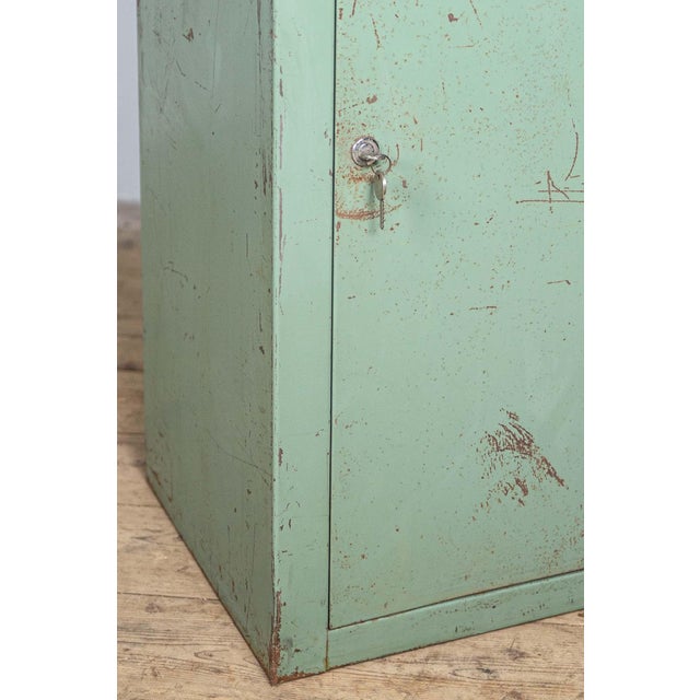 Green Metal Cabinet Wooden Top with Drawer, 1970s For Sale - Image 6 of 8