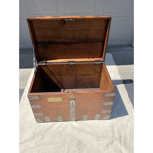 Wood Antique English Oak and Iron Silver Chest, Mid 1800's For Sale - Image 7 of 7