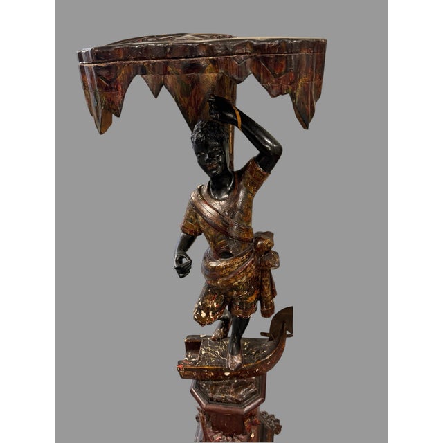 Antique 44" Blackamoor Figural Hand Carved Venetian Painted Table Pedestal Stand For Sale - Image 9 of 11
