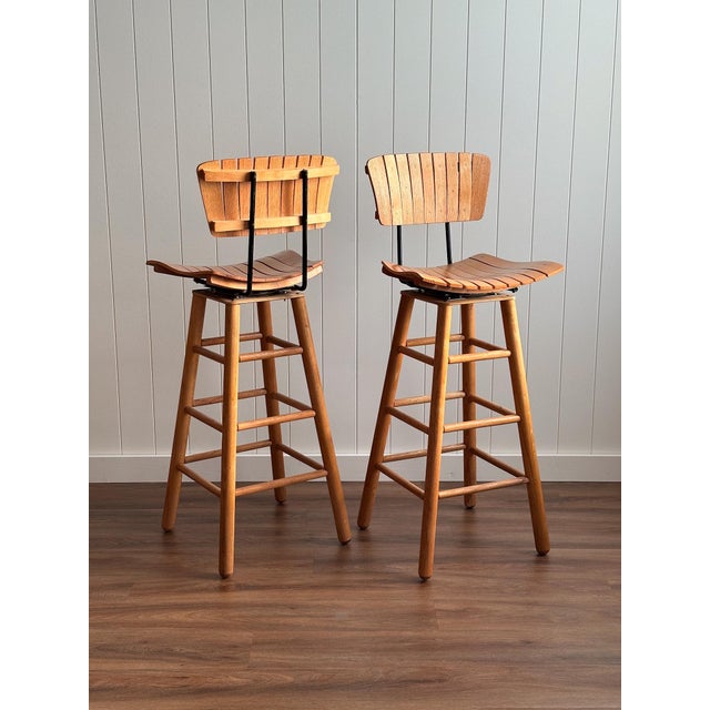 Wood Mid Century Modern Bar Stools Attributed to Arthur Umanoff, Set of 4 For Sale - Image 7 of 16