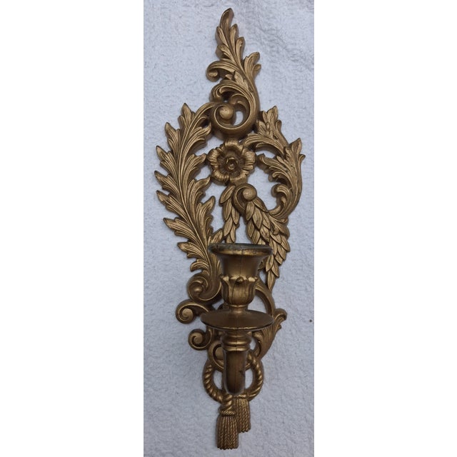 Vintage 1962 Burwood Products Co. Matched Pair Gold Rococo Wall Candle Sconces — Hollywood Regency, Made in Usa For Sale - Image 11 of 13