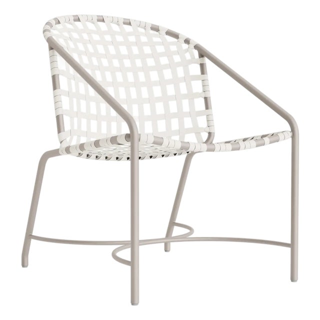 Brown Jordan Kantan Aluminum Vinyl Arm Chair, Dove frame with White Lite fabric For Sale