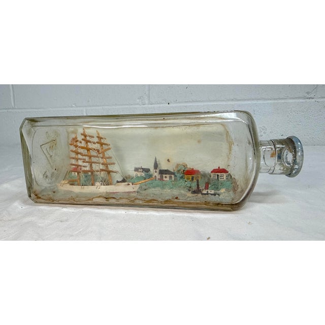 Rare Antique 19th Century Handmade Folk Art Sailboat Ship in Bottle Sculpture For Sale - Image 10 of 17