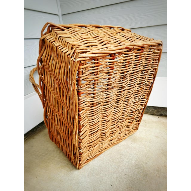 Brown Large Vintage Handwoven Willow Gathering Basket For Sale - Image 8 of 10