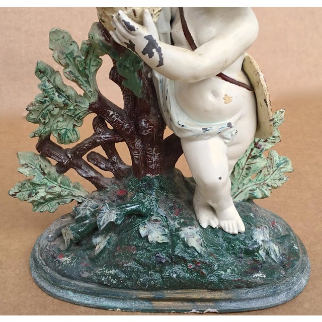 Green Antique Cast Iron Cherub Feeding Birds For Sale - Image 8 of 8