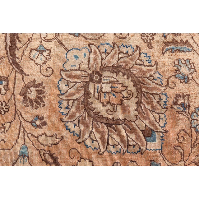 Persian Authentic 19th Century Persian Tabriz Blue, Brown Handmade Wool Rug For Sale - Image 3 of 3