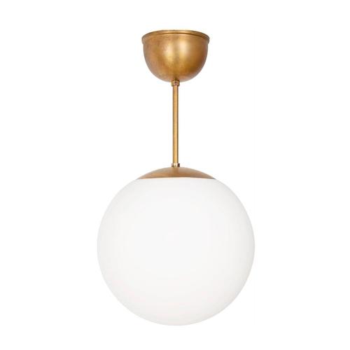 Scandinavian Modern Brass & Opal Glass Glob Ceiling Lamp, Sweden For Sale - Image 4 of 7