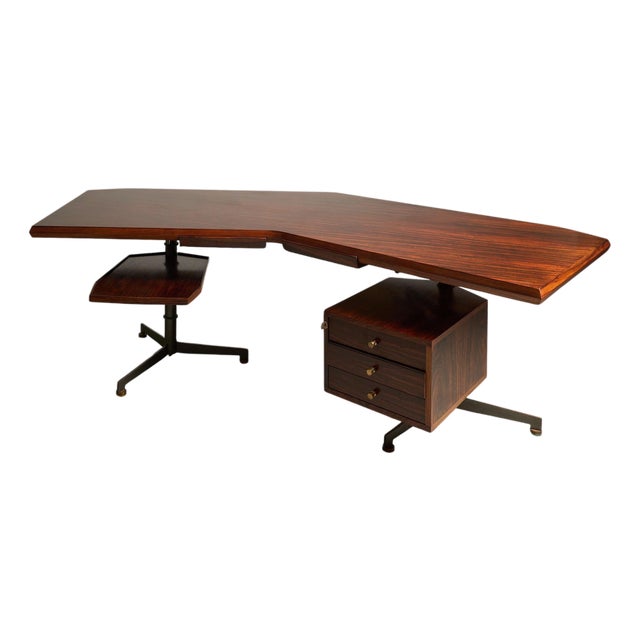 Wood Boomerang Executive Desk by Osvaldo Borsani for Tecno, 1960s For Sale