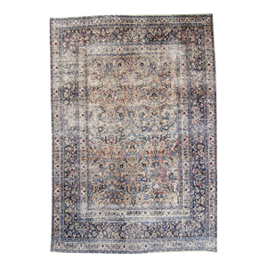 1910s Antique Distressed Blue Pink Blush Hand-Knotted Rug - 8’4” X 12’