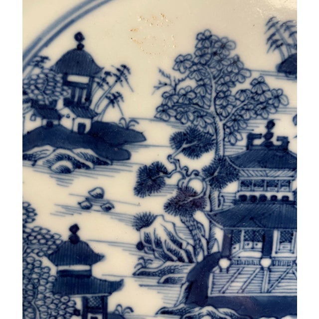 Chinese Export Canton Blue and White Porcelain Plate For Sale - Image 9 of 9