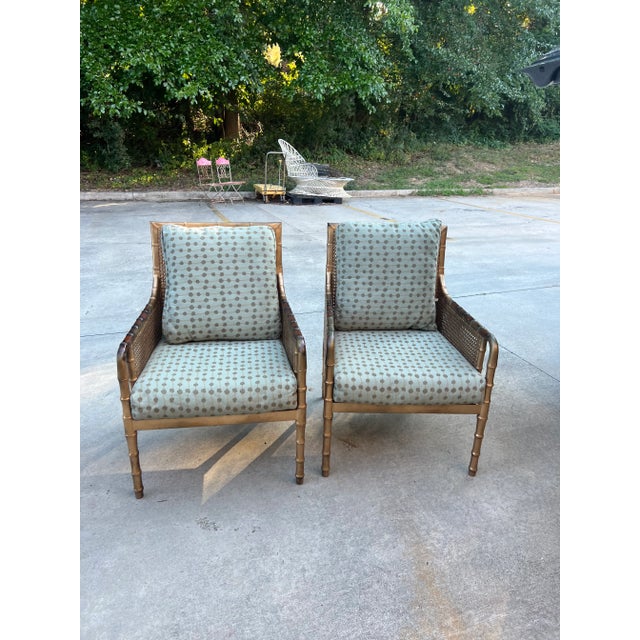 Gorgeous gold painted bamboo caned chairs. From traditional, rustic, Hollywood regency, or MCM these forever classic...