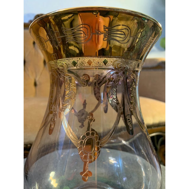 Art Deco Vintage Same Cristallerie Italian 24k Gold Encrusted Footed Vase For Sale - Image 3 of 6