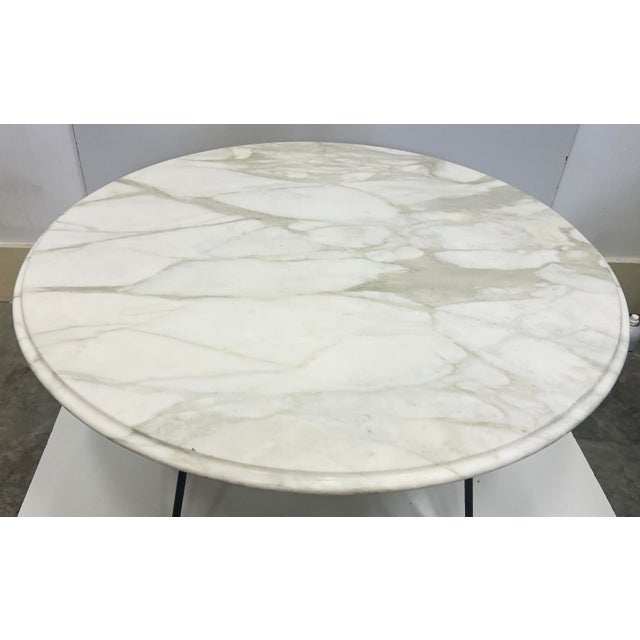 Mid-century Woodard Sculptura Iron Garden Table with Marble Top Added Offered for sale is a Mid-century Woodard wrought...