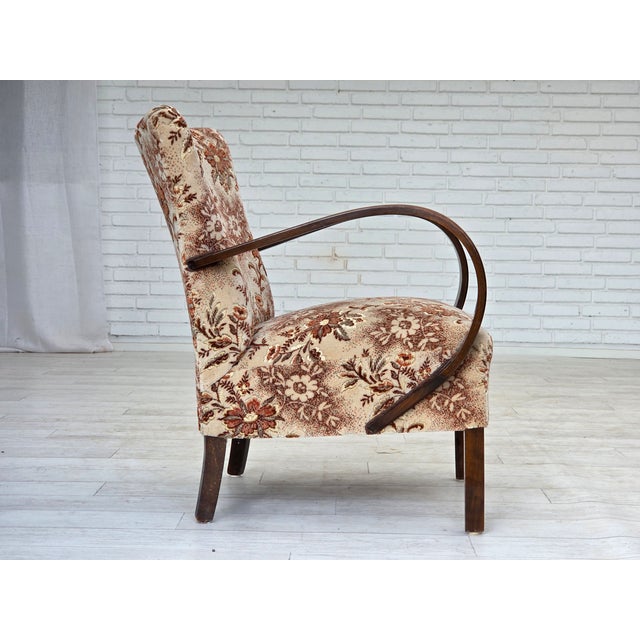 Art Deco Danish Armchair in Furniture Velour and Beech Wood, 1950s For Sale - Image 12 of 18