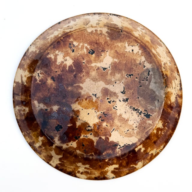 Early 21st Century Antique Brown & Yellowware Spongeware Pie Plate – Rustic Folk Art Pottery For Sale - Image 5 of 5