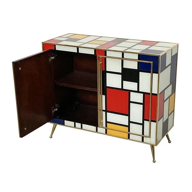Wood Two-Door Sideboard in Multicolored Murano Glass, 1980s For Sale - Image 7 of 11