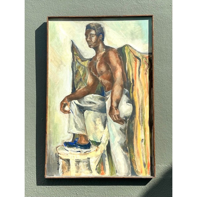 Brown Vintage Original Oil Figural on Canvas For Sale - Image 8 of 12